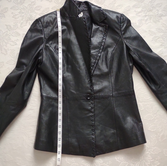 Cache black leather jacket one button blazer - Picture 3 of 12
